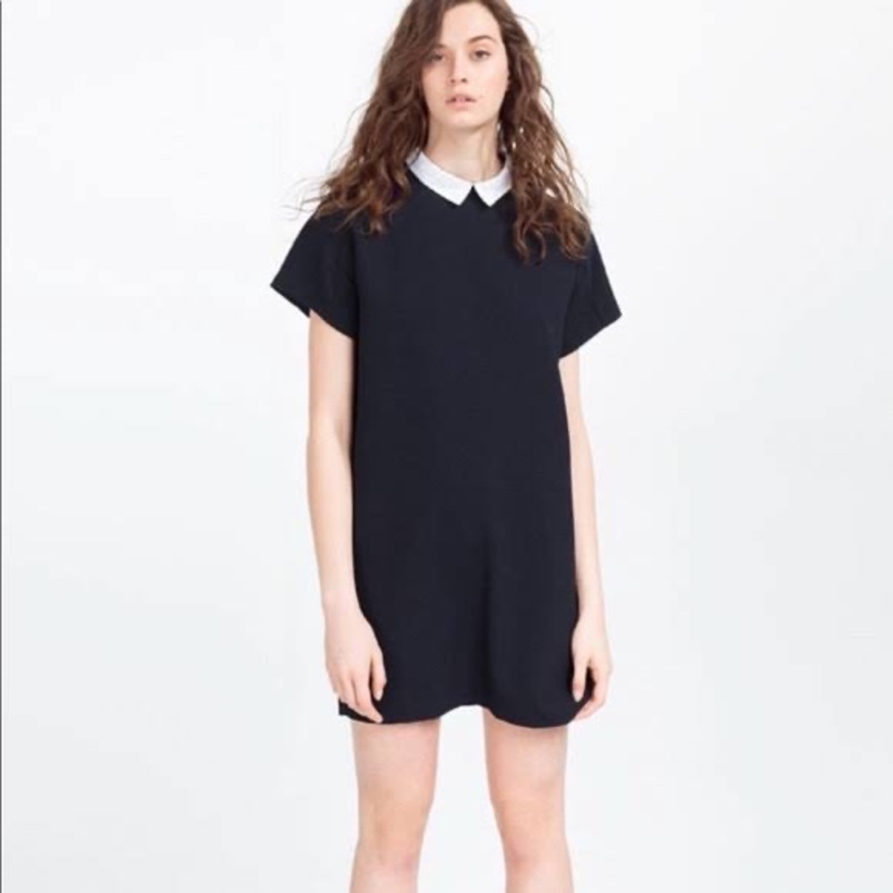 Zara black dress with white collar